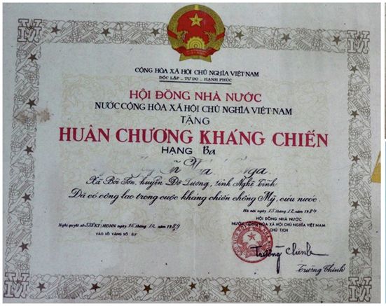 Trả lời cử tri Nguyễn Đình Hứa, xóm Trọng Cánh, xã Yên Hợp, huyện Quỳ Hợp đề nghị hướng dẫn thủ tục đổi huân, huy chương