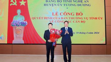 Ban Thường vụ Tỉnh ủy Nghệ An điều động, phân công, chỉ định Bí thư Tỉnh đoàn giữ chức Bí thư Huyện ủy Tương Dương