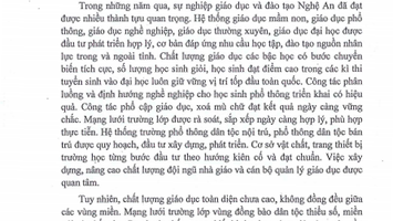 Nghị quyết của BCH Đảng bộ tỉnh về nâng cao chất lượng giáo dục toàn diện trên địa bàn tỉnh Nghệ An, giai đoạn 2021-2025, định hướng đến năm 2030