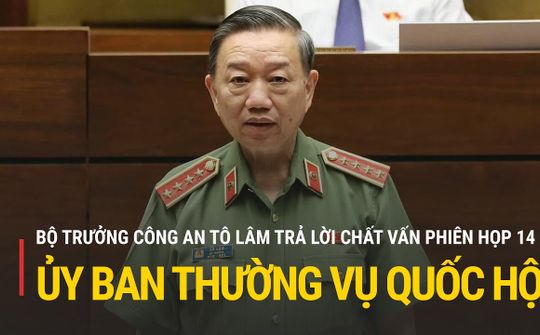 Trực tiếp: Bộ trưởng Công an Tô Lâm trả lời chất vấn tại phiên họp 14 của Ủy ban Thường vụ Quốc hội